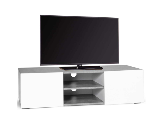 Meuble TV 113 Cm Eli Effet Béton Portes Blanches