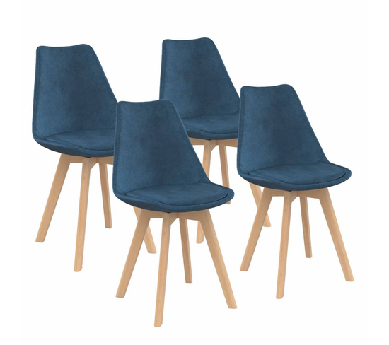 Lot De 4 Chaises Scandinaves Sara En Velours Bleu Canard