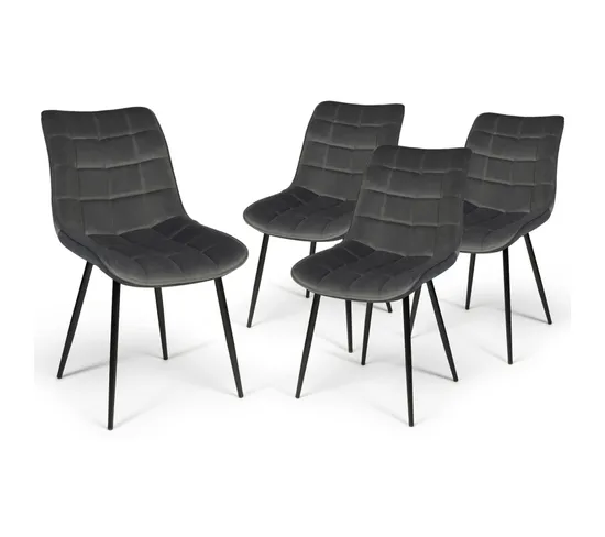 Lot De 4 Chaises Mady En Velours Gris Pour Salle à Manger