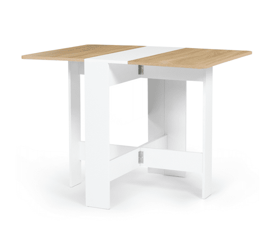 Table Console Pliable Edi 2-4 Personnes Bois Blanc Plateau Façon Hêtre 103 X 76 Cm
