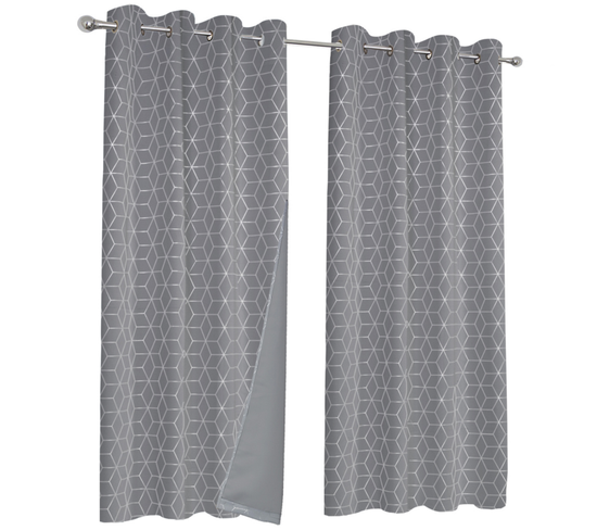 Lot De 2 Rideaux Thermiques Gris Anthracite Motif  Géométrique 140x240 Cm