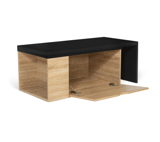 Table Basse Rotative Bois Et Noir 360° Lizzi Extensible Avec Coffre