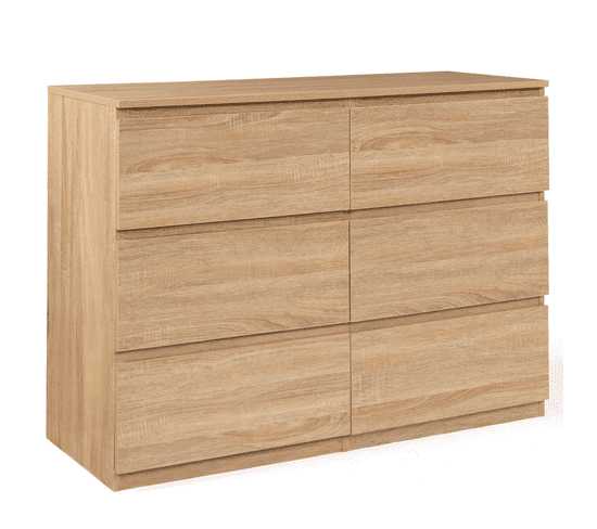 Commode 6 Tiroirs Tomi 110 Cm Bois Façon Hêtre