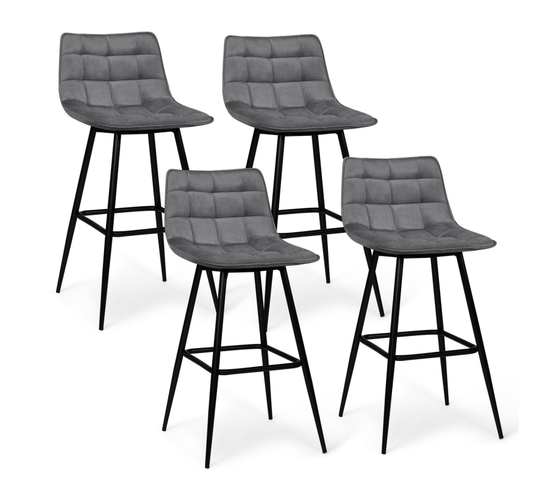 Lot De 4 Tabourets De Bar Mady En Velours Gris Clair