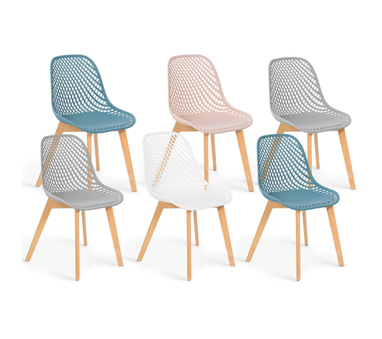 Lot De 6 Chaises Mandy Mix Color Pastel Rose, Blanc, Gris Clair X2, Bleu X2