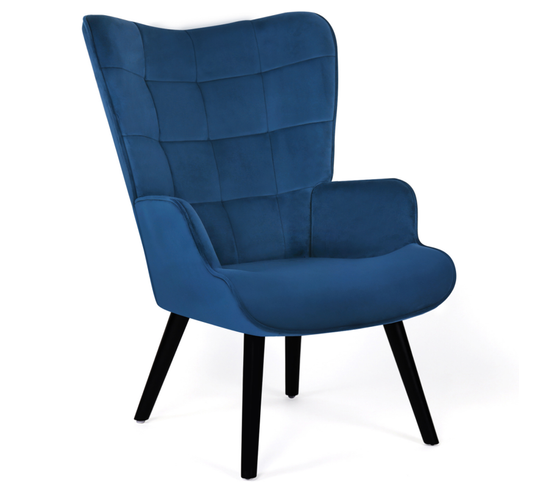 Fauteuil Scandinave Ania En Velours Bleu