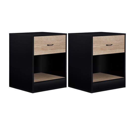 Lot De 2 Tables De Chevet Olga Bois Noir Et Tiroir Façon Hêtre