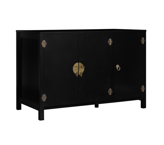 Buffet Bas 110 Cm Yang 3 Portes Bois Noir