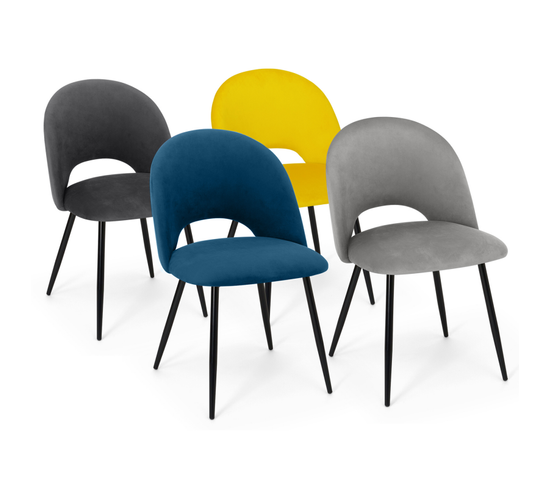 Lot De 4 Chaises Mado En Velours Mix Color Bleu, Gris Clair, Gris Foncé, Jaune