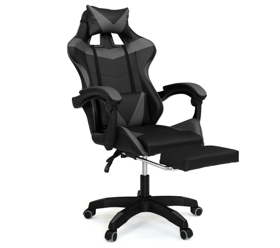 Fauteuil De Gaming Alex Réglable Avec Repose-pied, Coussin De Tête Et Coussin Lombaire Noir Et Gris