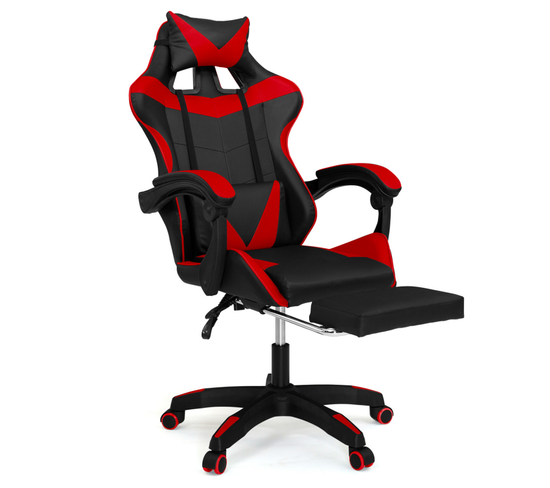 Fauteuil De Gaming Alex Réglable Avec Repose-pied, Coussin De Tête Et Coussin Lombaire Noir Et Rouge