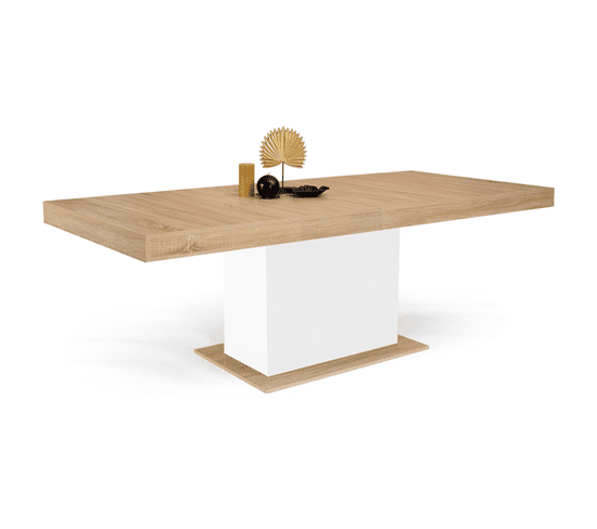 Table À Manger Extensible Rectangle Eden 6-10 Personnes Bois Et Blanc 160-200 Cm