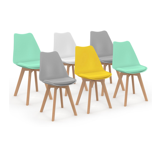 Lot De 6 Chaises Scandinaves Sara Mix Color Pastel Jaune, Blanc, Gris Clair X2, Vert Mentholé X2