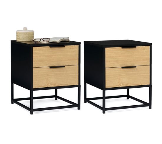 Lot De 2 Tables De Chevet Nevada 2 Tiroirs Design Industriel Noir Et Bois