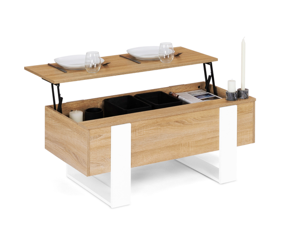 Table Basse Plateau Relevable Rectangulaire Phoenix Bois Et Blanc