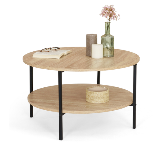 Table Basse Double Plateau Ronde Detroit 70 Cm Design Industriel