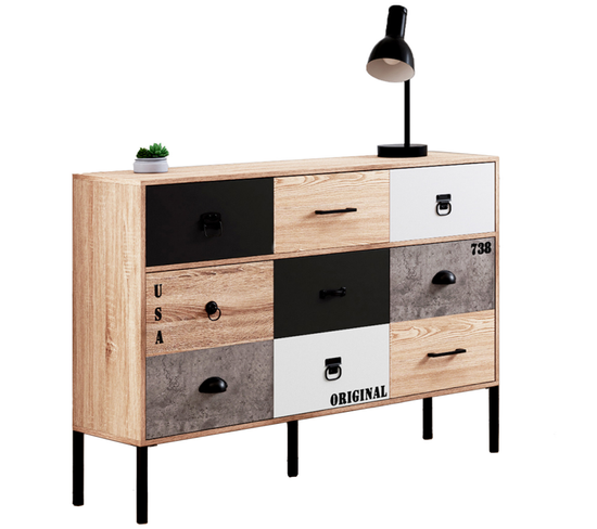 Buffet 3 Portes 3 Tiroirs 110 Cm Sacramento Design Industriel