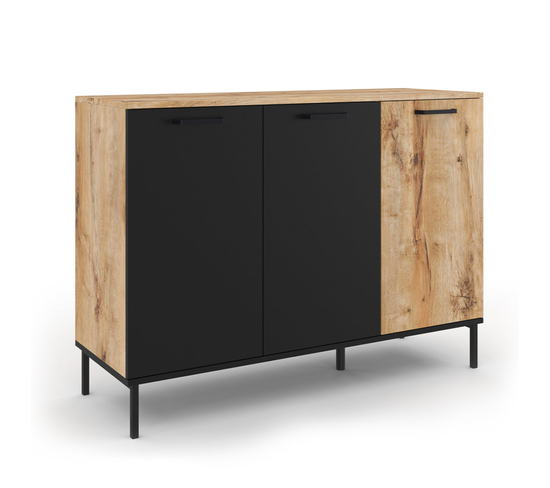 Buffet 110 Cm Oakland 3 Portes Bois Et Noir Design Industriel