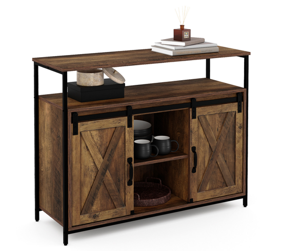 Buffet 2 Portes Grange Coulissantes 100 Cm Montreal Bois Effet Vieilli Design Industriel