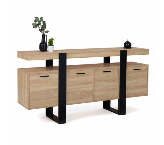 Buffet 160 Cm Phoenix XXL 4 Portes Bois Et Noir