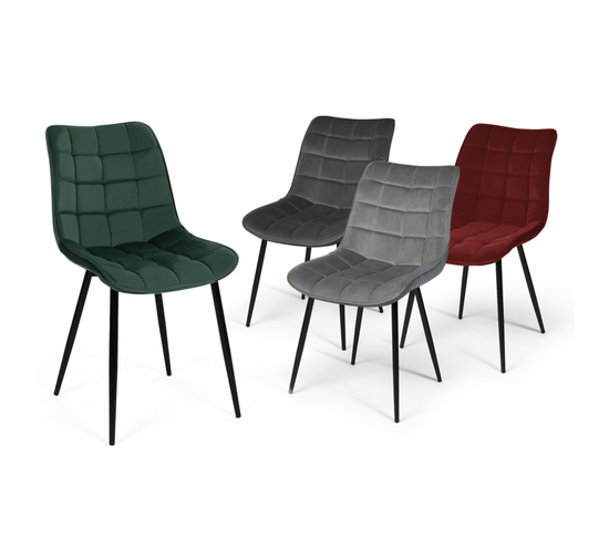 Lot De 4 Chaises Mady En Velours Mix Color Vert, Gris Clair, Gris Foncé, Bordeaux