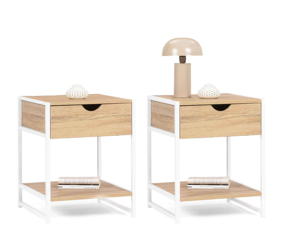 Lot De 2 Tables De Chevet Detroit Design Industriel Bois Et Métal Blanc