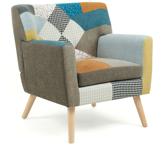 Fauteuil Scandinave Liv En Tissu Patchwork Multicouleur