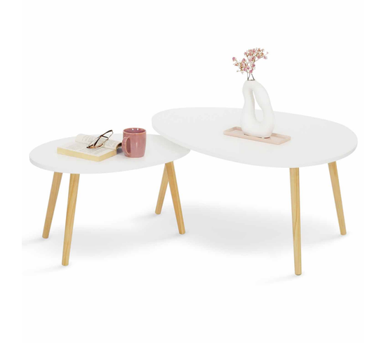 Lot De 2 Tables Basses Gigognes Gaia Laquées Blanc Scandinave