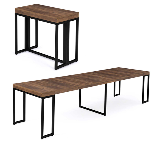 Table Console Extensible Toronto 14 Personnes 300 Cm Bois Foncé Design Industriel