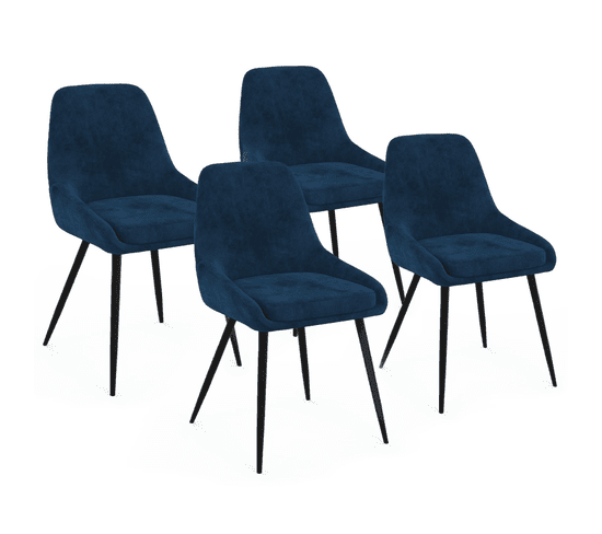 Lot De 4 Chaises Thalya En Velours Bleu Avec Accoudoirs