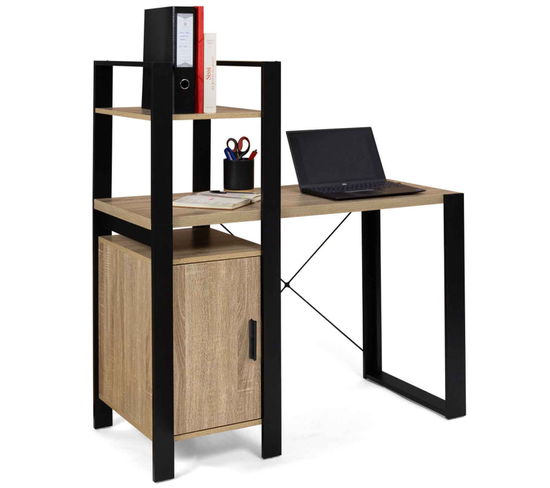 Bureau Bibliothèque Onyx Avec Placard Bois Et Noir