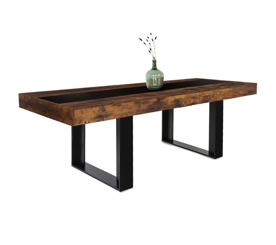 Table à Manger Extensible Rectangle Phoenix 6-10 Personnes Bois Effet Vieilli Et Noir 160-200 Cm