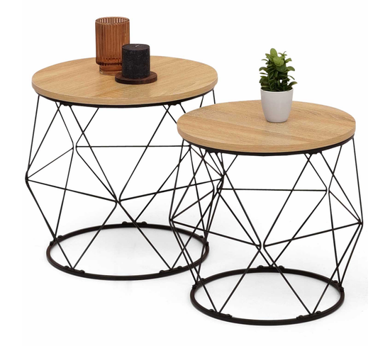 Lot De 2 Tables Basses Filaires Detroit Rondes 40/45 Design Industriel