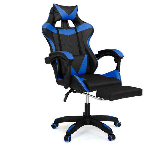 Fauteuil De Gaming Alex Réglable Avec Repose-pied, Coussin De Tête Et Coussin Lombaire Noir Et Bleu