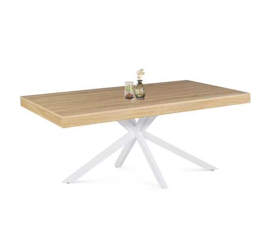 Table à Manger Rectangle Alix 8 Personnes Pied Araignée Bois Et Blanc 160 Cm