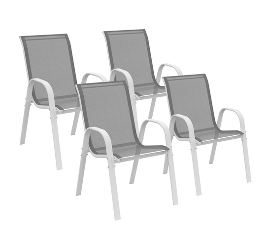 Lot De 4 Chaises De Jardin Lyma Métal Et Textilène Empilables Blanc Et Gris