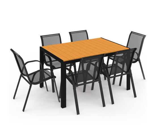 Salon De Jardin Poly Table 150 Cm Et 6 Chaises Empilables Bois Et Noir