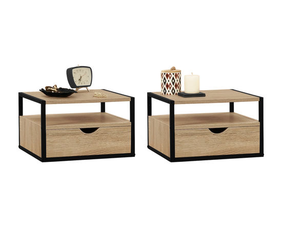 Lot De 2 Tables De Chevet Murales Detroit 1 Tiroir + 1 Tablette Suspendus Design Industriel