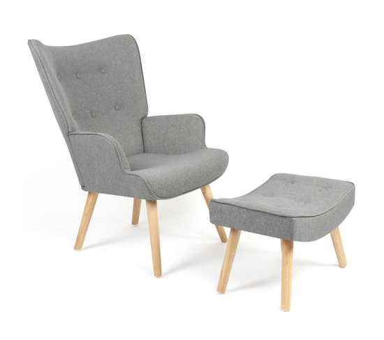 Fauteuil Scandinave Ivar Avec Repose Pieds Gris Clair