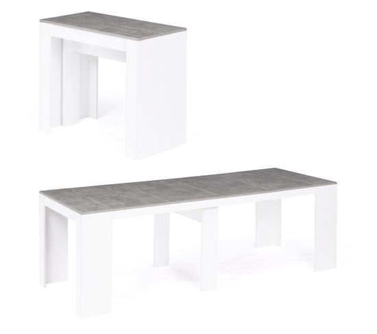 Table Console Extensible Orlando 10 Personnes 235 Cm Bois Blanc Et Effet  Béton