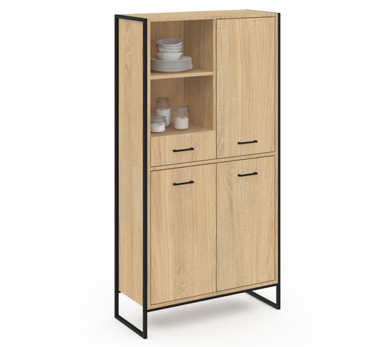 Buffet Haut H. 160 Cm Detroit 3 Portes Avec Tiroir Design Industriel