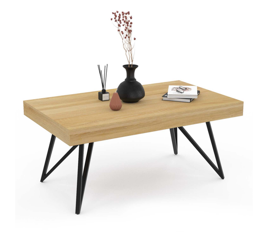 Table Basse Rectangulaire Adele Pieds Croisés 100 Cm Bois Et Noir