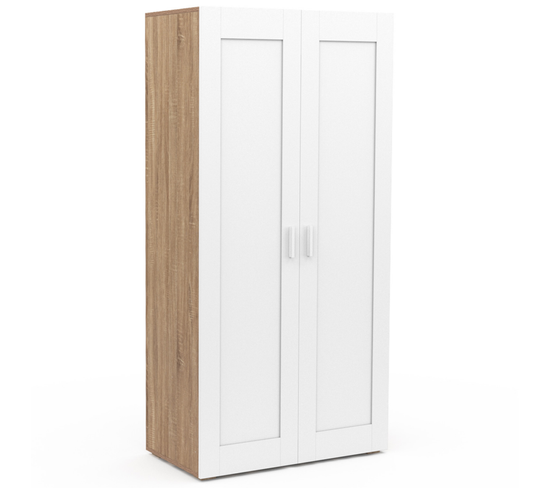 Armoire 2 Portes Vito Blanc Et Bois Penderie 80 Cm Avec Étagères Rangement Maxi Capacité