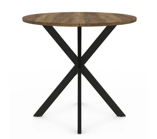 Table à Manger Ronde Alix Plateau Hawkins 2-4 Personnes Pied Araignée Bois Foncé Et Noir 80 Cm