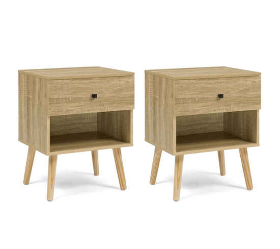 Lot De 2 Tables De Chevet Emmie 1 Tiroir Scandinaves Hêtre