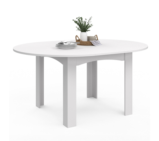 Table à Manger Extensible Ronde Dona 4-6 Personnes Blanc 120-160 Cm