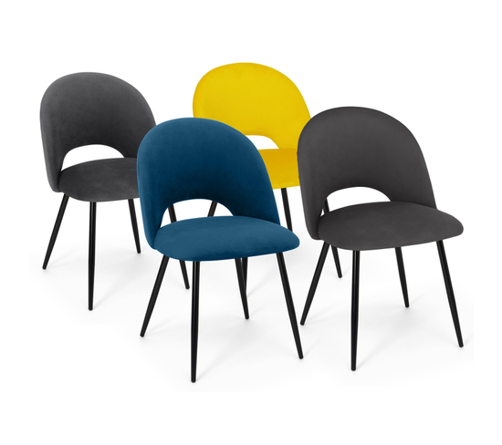 Lot De 4 Chaises Mado En Velours Mix Color Bleu, Gris Foncé, Jaune