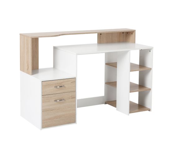 Bureau Informatique 137 L X 55 L X 92 H Cm Chêne Blanc