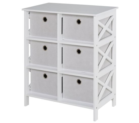 Commode Design Contemporain 6 Tiroirs Mdf Blanc Non Tissé Gris Clair