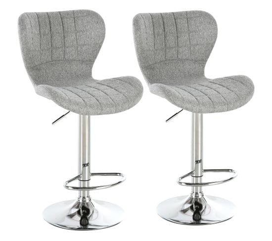 Lot De 2 Tabouret De Bar Design Contemporain Hauteur D'assise Réglable 59-81 Cm Pivotant 360° Lin